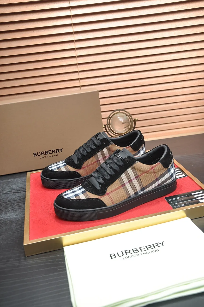 Men's shoes💰480💶[Burberry] (cowhide lining) classic low-top sneakers｜Imported cowhide with classic plaid fabric｜Cow leather lining｜Original outsole｜Fine workmanship and comfortable to wear Size: 38-44 (customized at 45)
